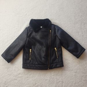OshKosh Toddler Faux Leather Faux Fur Black Moto Style Jacket Size 18 Months